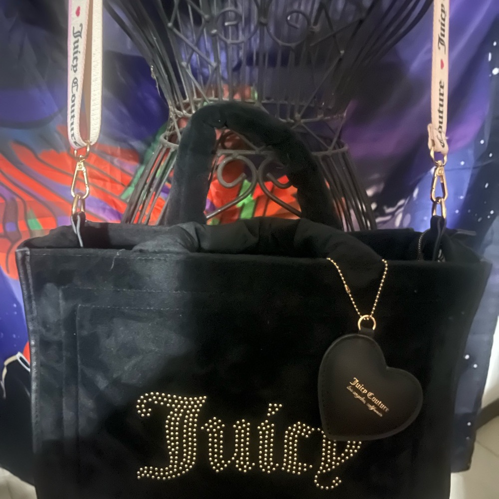 Juicy Couture Black Velvet Tote with Heart Charm